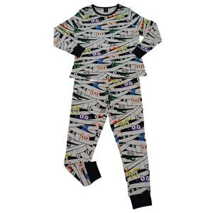 Hyde & Eek! Womens Halloween Mummy Print Pajama Set Cozy Sleepwear, Size L.